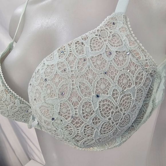 Victoria's Secret Dream Angels Green Lace Push-Up Bra 34C Rhinestone Demi UW - Picture 4 of 13